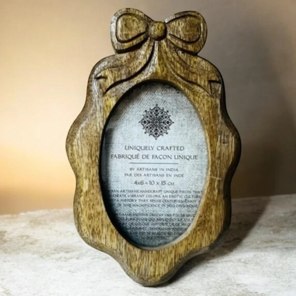 Rustic Brown Wooden Photo Frame handcrafted bow on top